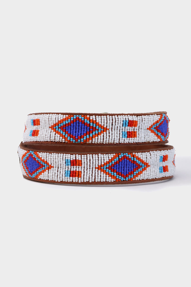 Diamond and Squares Leather Belt | White/Orange/Blue