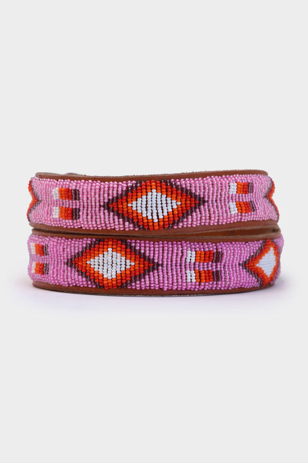 Diamond and Squares Leather Belt | Red/Pink