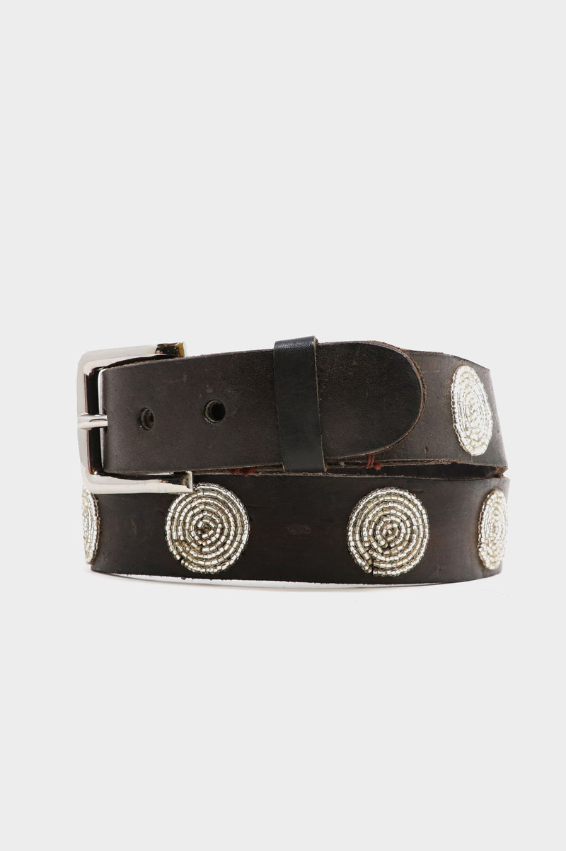Disc Leather Belt | Silver