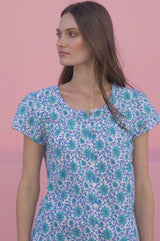 Lisbon Cotton Shirt | Flower Wheel Green/Blue