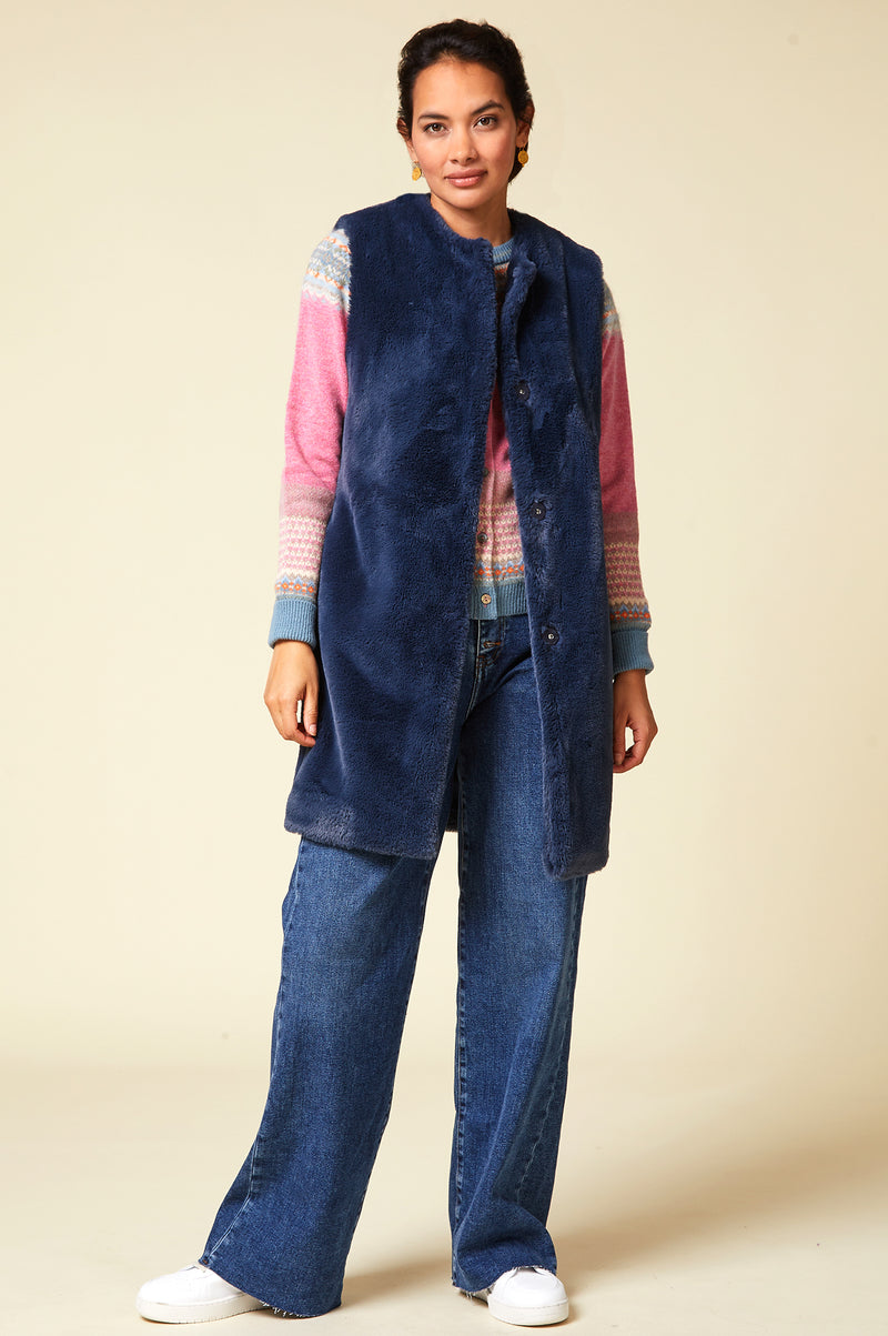 Eco-Faux-Fur-Long-Line-Gilet-Teal