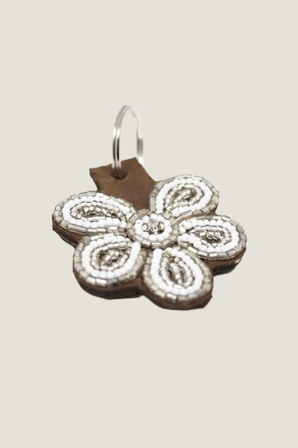 Flower Keyring White Silver