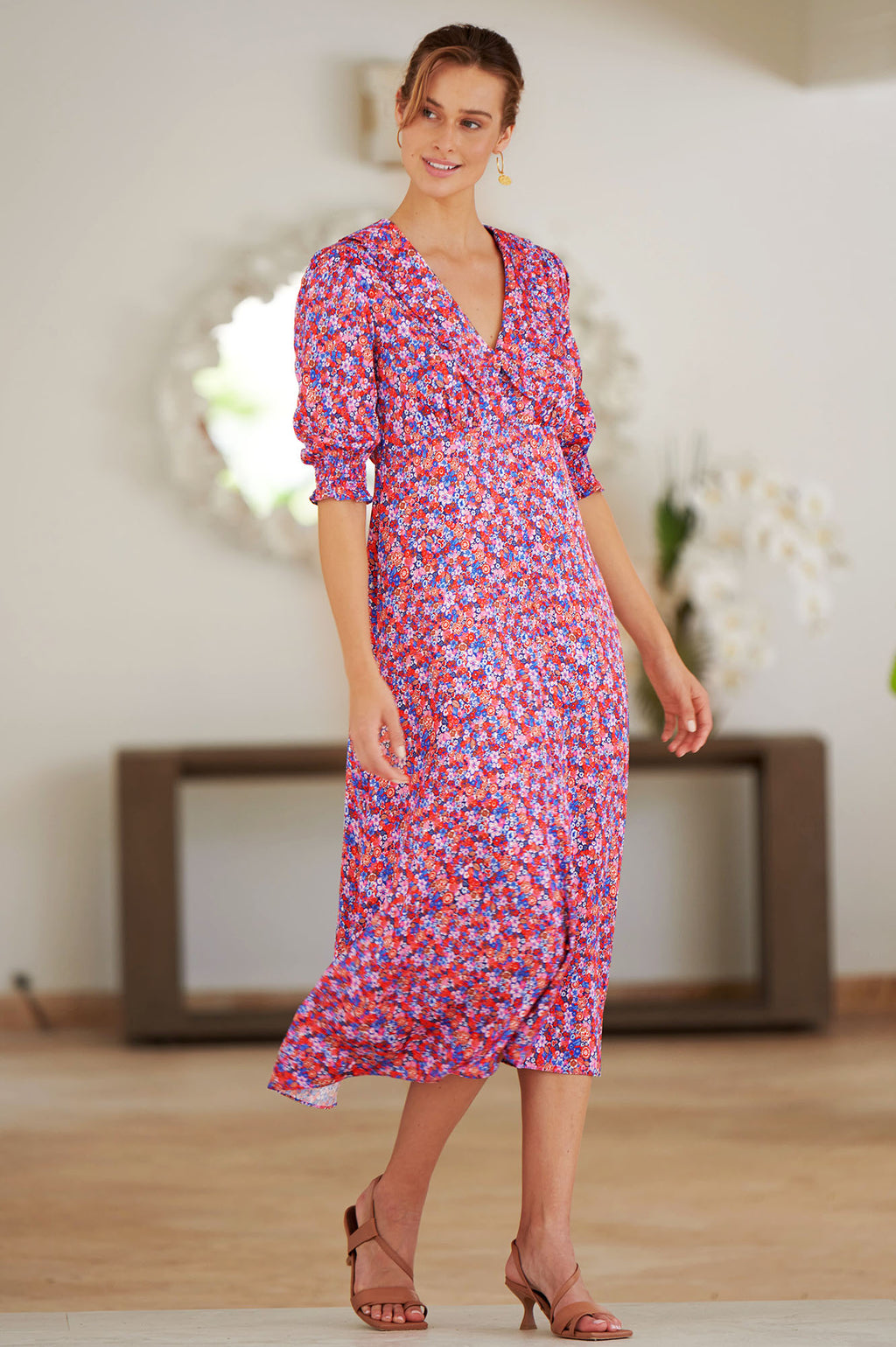 Navy and pink best sale floral tea dress