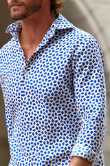 Men's Printed Linen Shirt | Geo Blue/Ivory