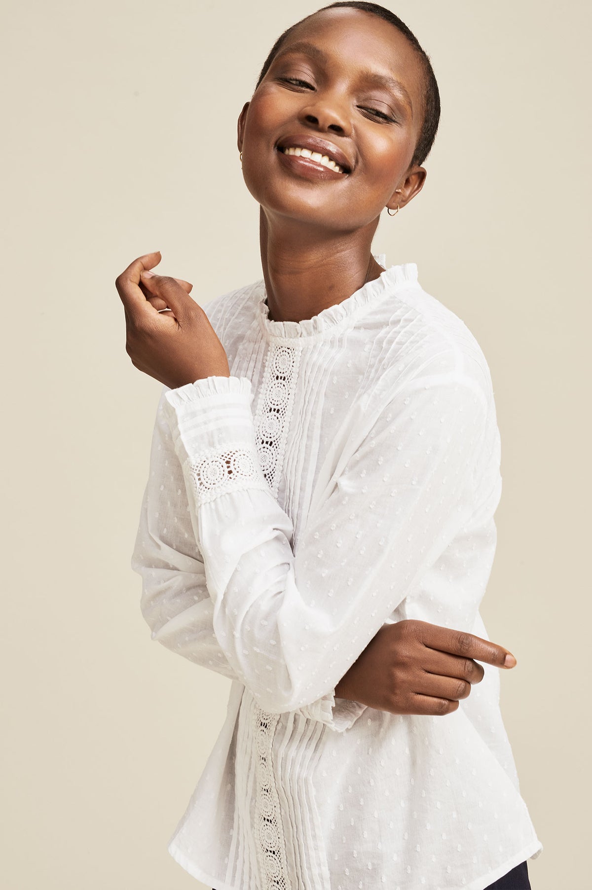 épine double ribbon frill blouse white