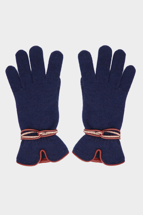 Touchscreen Woollen & Leather Gloves | Navy