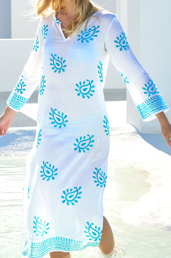 Guadalupe-Maxi-Pailsey-White/Turquoise