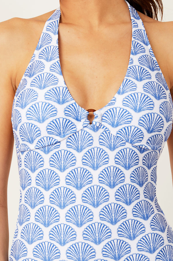 Halter Neck Recycled Swimsuit | Shell Marina Blue