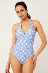 Halter Neck Recycled Swimsuit | Shell Marina Blue
