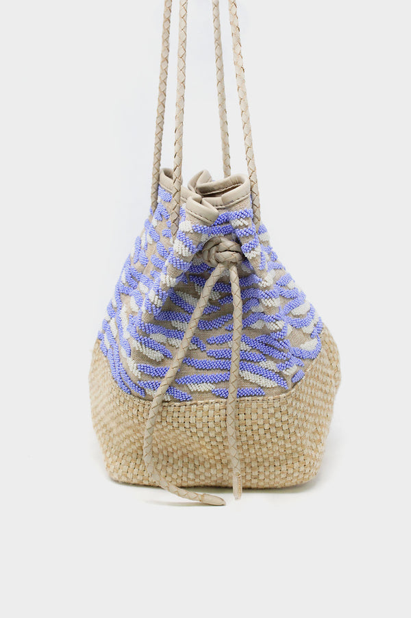 Beaded Jute Pouch Bag | Blue