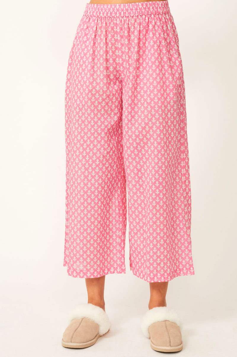 Leah Pyjama Bottoms | Leaf Pink/White