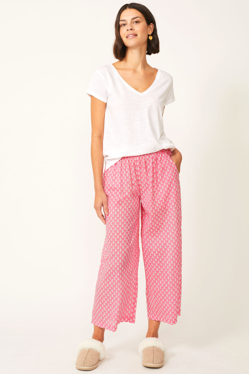 Leah Pyjama Bottoms | Leaf Pink/White