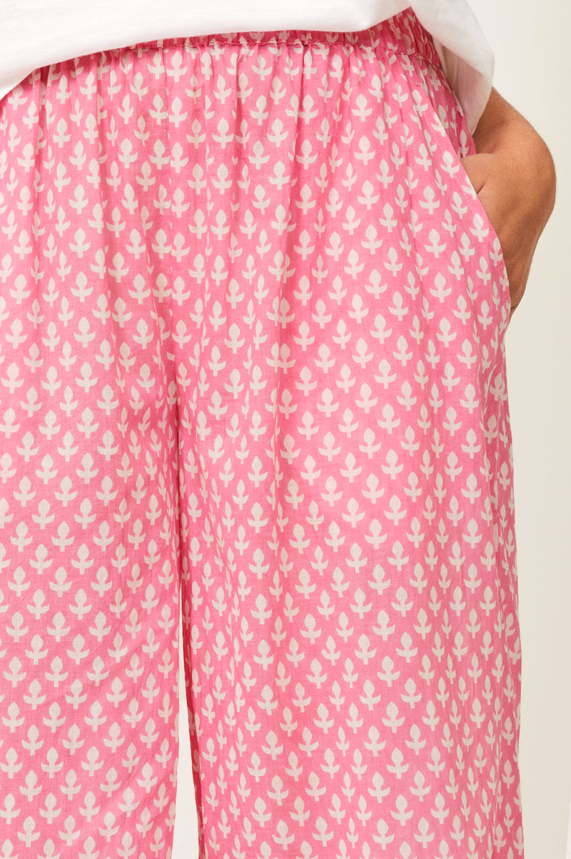 Leah Pyjama Bottoms | Leaf Pink/White