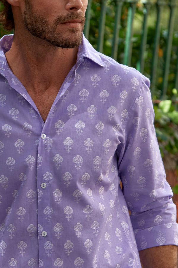Men's Printed Cotton Shirt | Pineapple Lilac