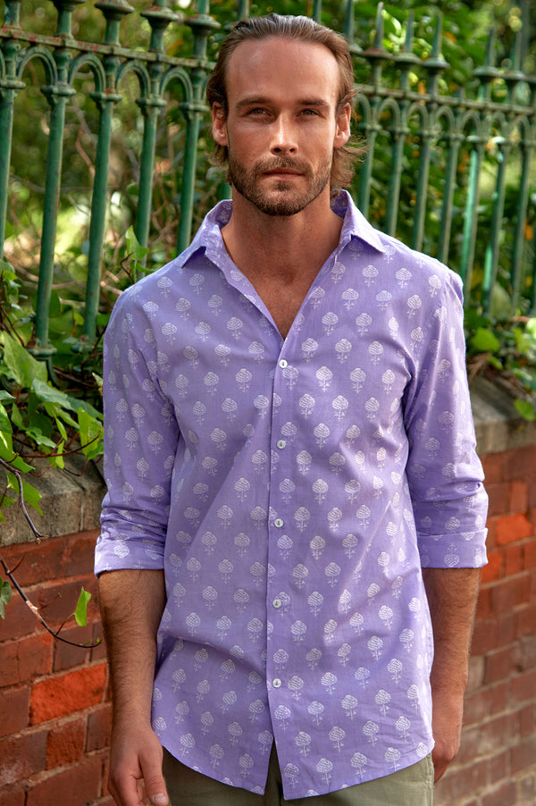 Men's Printed Cotton Shirt | Pineapple Lilac
