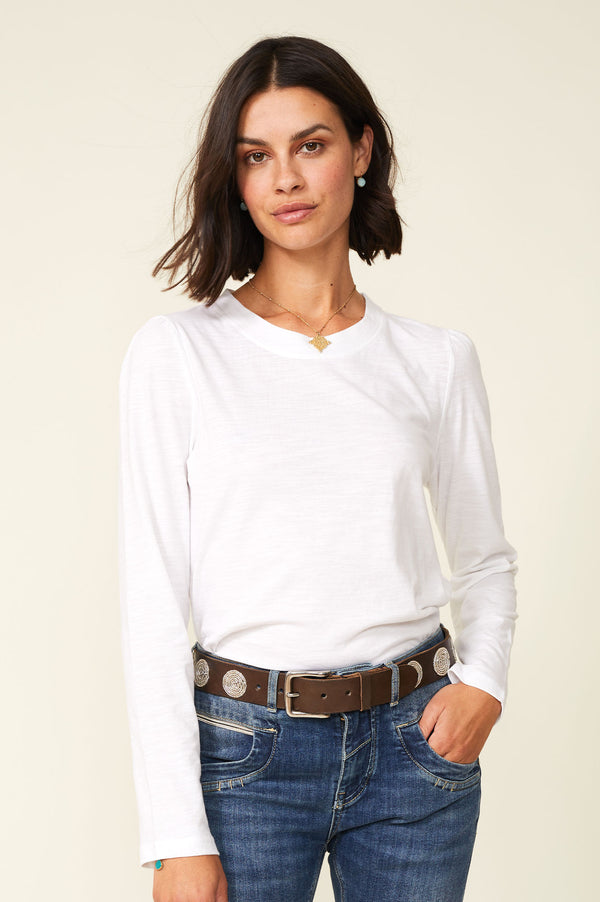 Long Sleeve Puff Shoulder T-Shirt | White