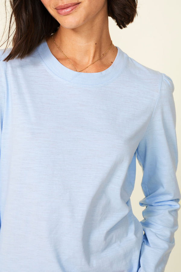 Long Sleeve Puff Shoulder T-Shirt | Sky Blue