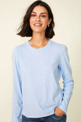 Long Sleeve Puff Shoulder T-Shirt | Sky Blue