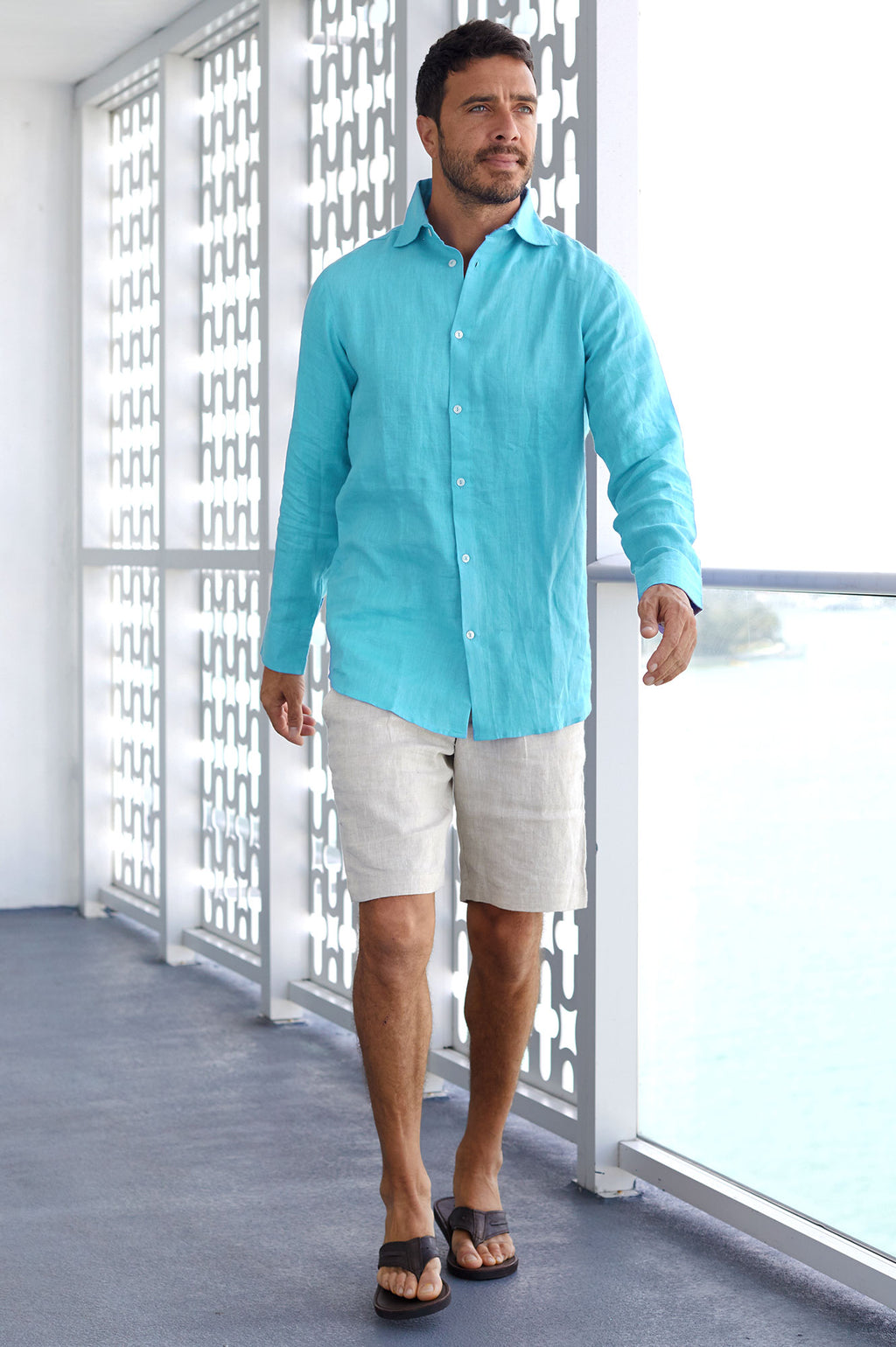 Sustainable Men's Euroflax Linen Shirt | Turquoise – Aspiga
