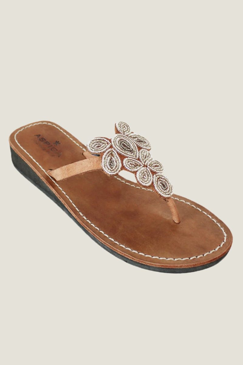 Mia Full Beaded Heel Sandals | Silver - Aspiga