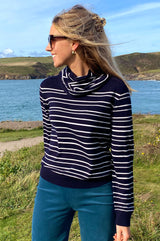 Striped Funnel Shape Neck Warmer | Navy/ Cream