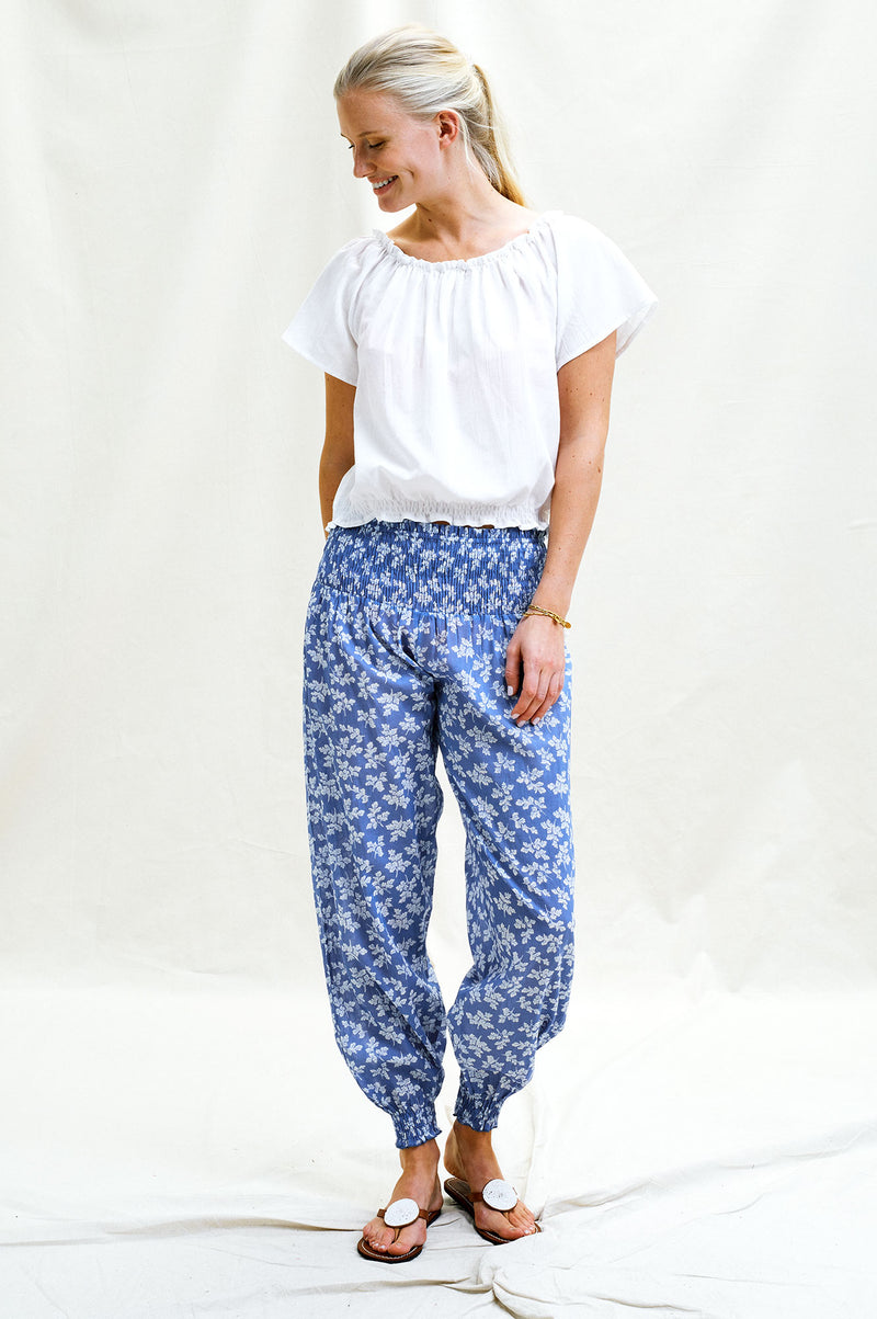 Harem Trousers | Oak Leaf Marina Blue/White