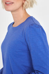 Long Sleeve Puff Shoulder T-Shirt | Cobalt Blue