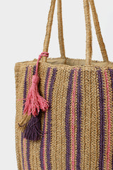 Raffia Striped Tote Bag | Natural/ Pink