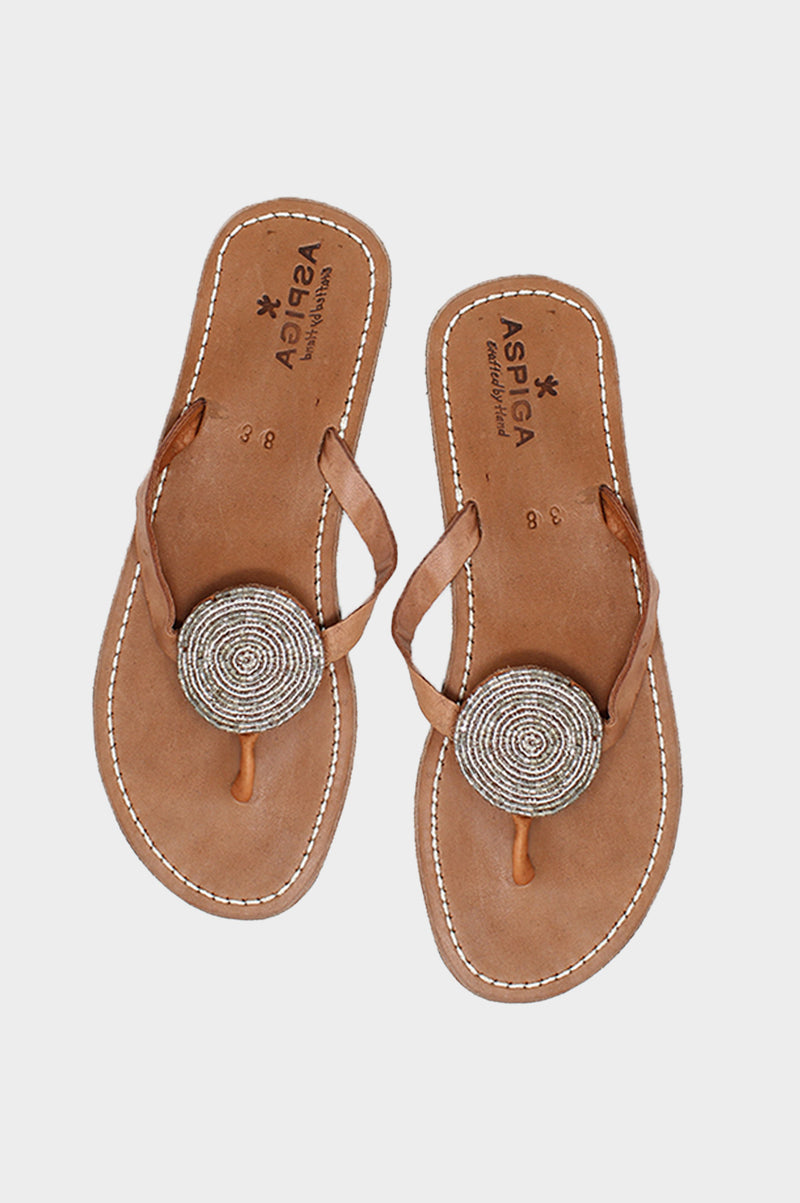 Disc Leather Sandals | Silver