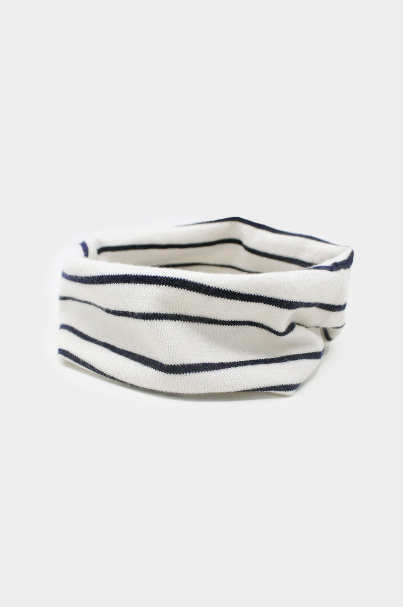 Striped Funnel Shape Neck Warmer | Cream/ Navy
