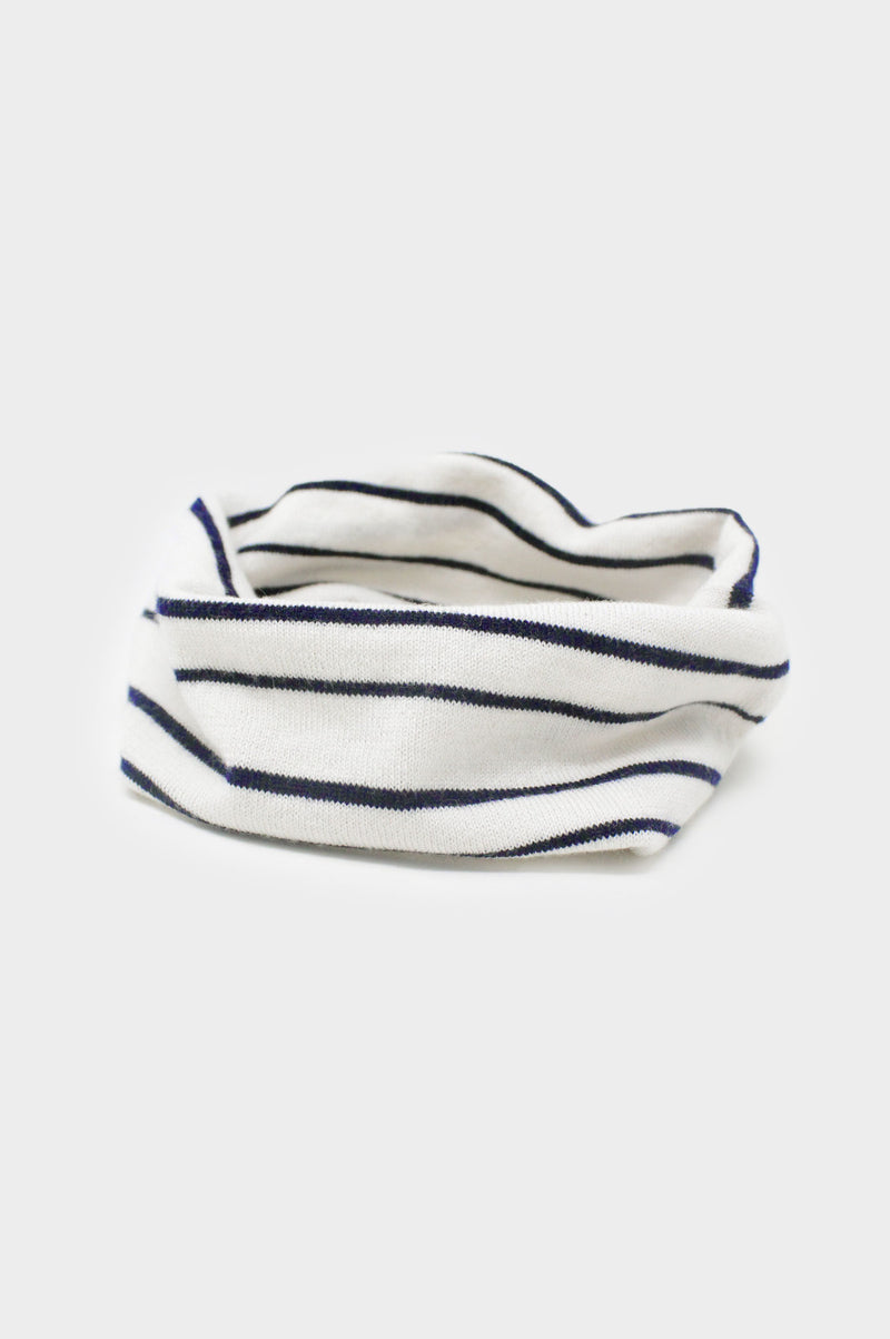 Striped Funnel Shape Neck Warmer | Cream/ Navy