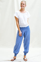 Harem Trousers | Willow Leaf Marina Blue/White