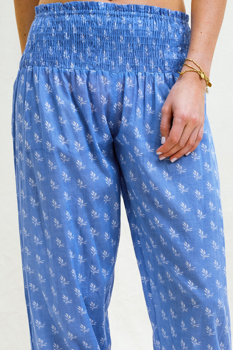 Harem Trousers | Willow Leaf Marina Blue/White