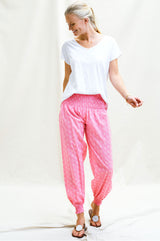 Harem Trousers | Willow Leaf Pink/ White - Aspiga