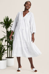 Willow Boho Organic Cotton Midi Dress | White - Aspiga