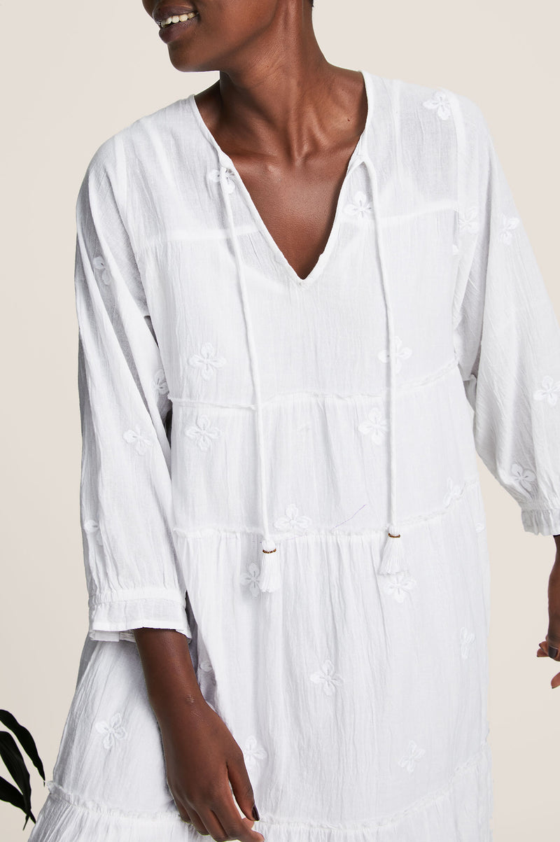 Willow Boho Organic Cotton Midi Dress | White - Aspiga